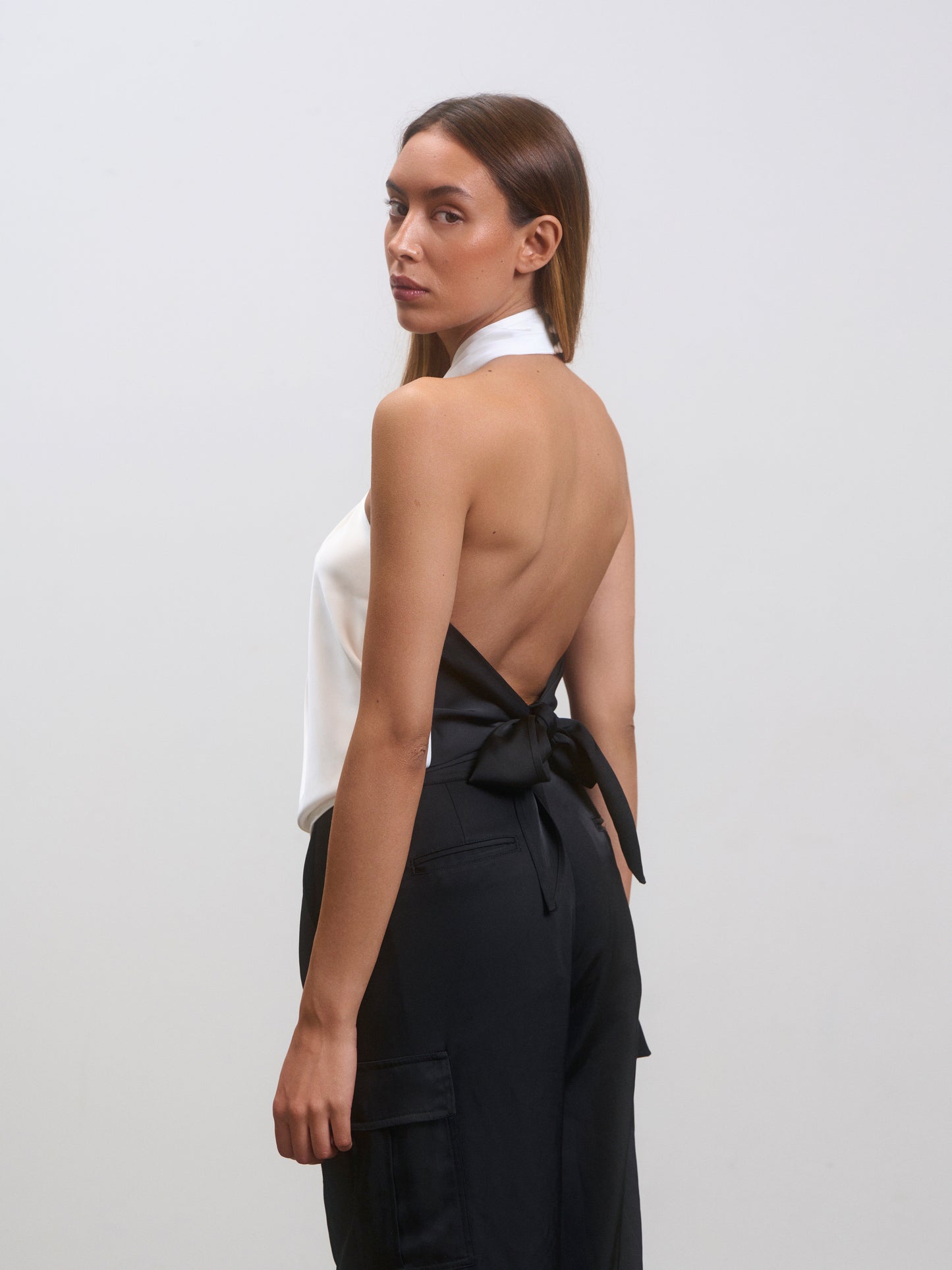 Satin Halterneck Top Black