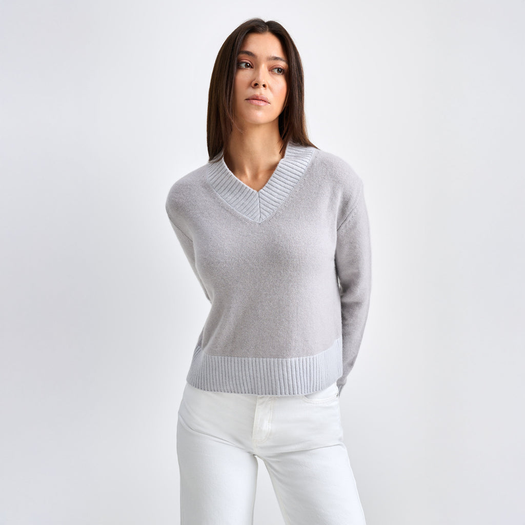 V-Neck Sweater Cashmere Beige/Grey