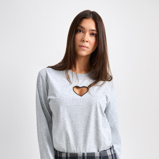 Heart Long Sleeve T-shirt Grey