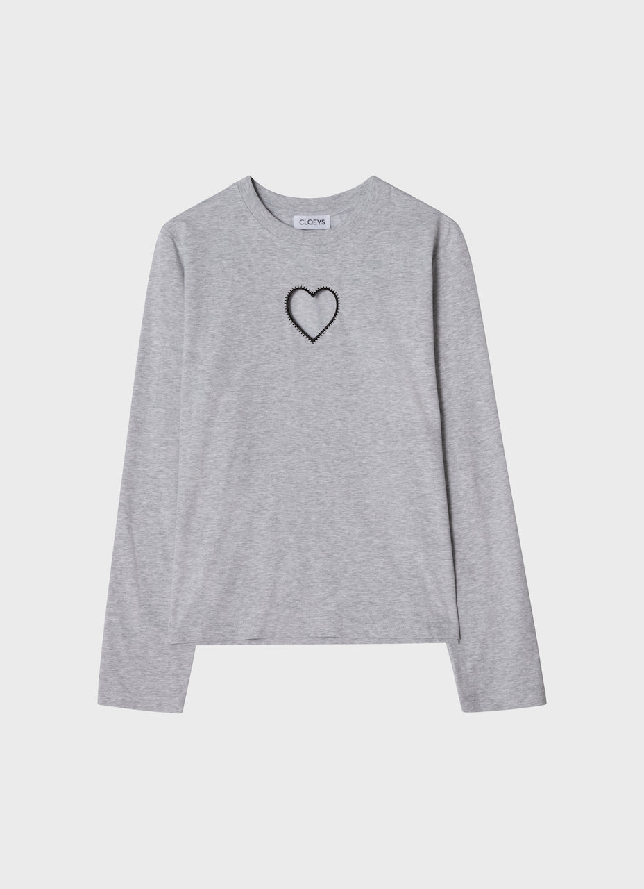 Heart Long Sleeve T-shirt Grey