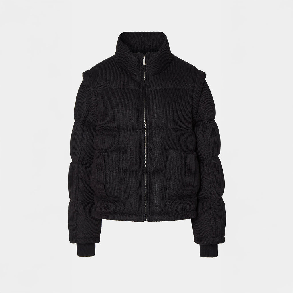 Knitted Puffer Jacket Vest Black