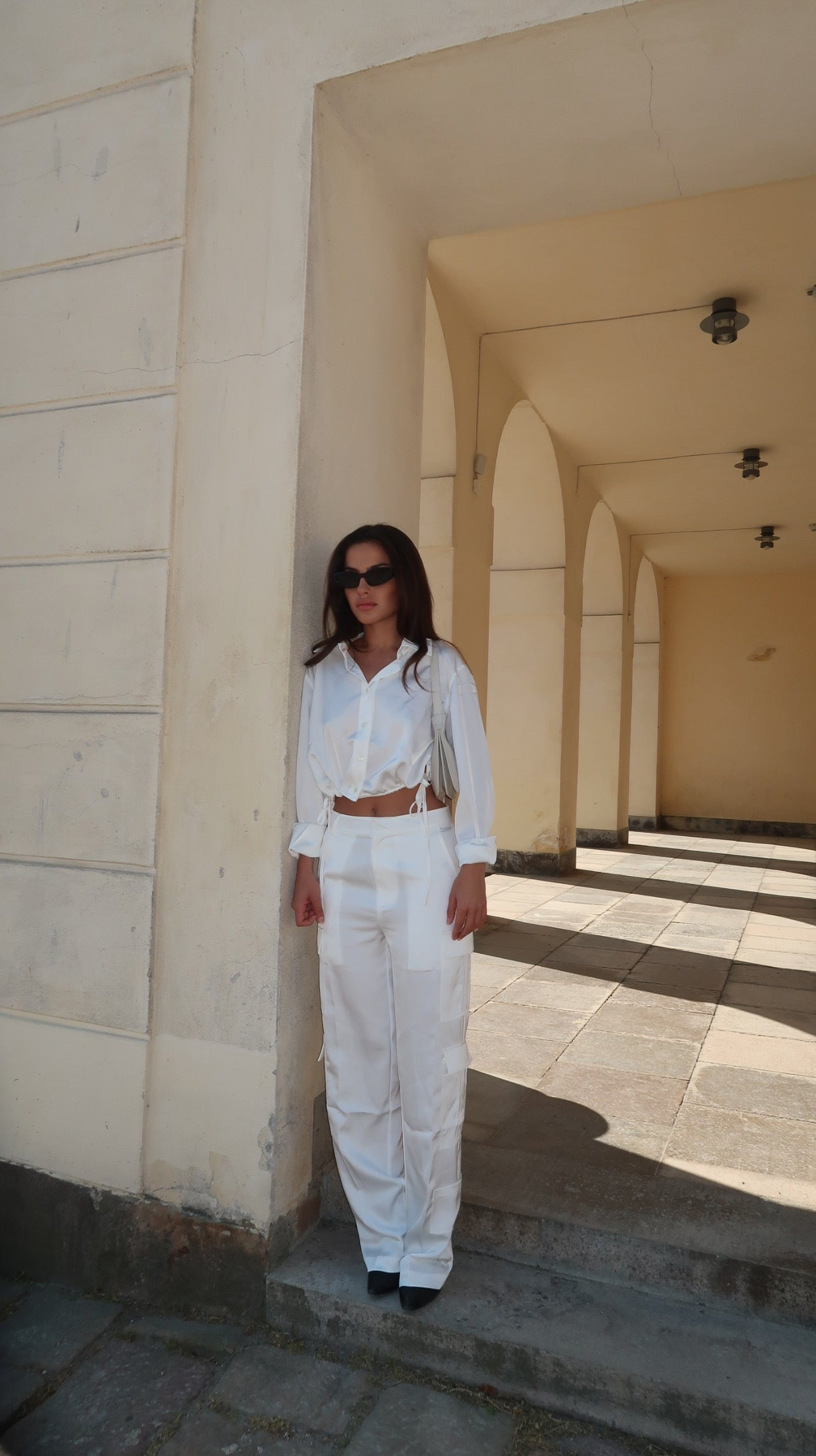 Satin Cargo Pants White