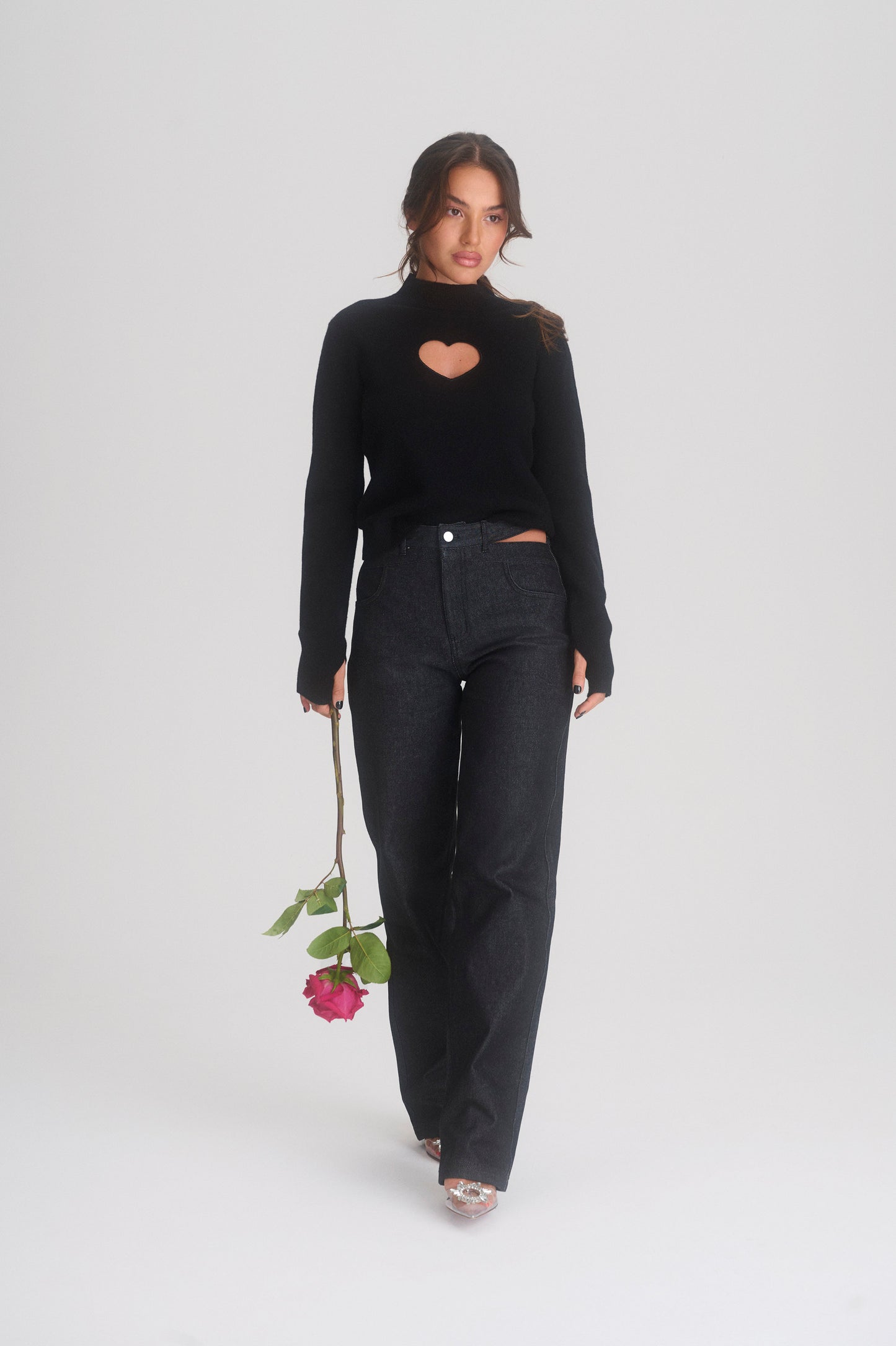 Merino heart top Black
