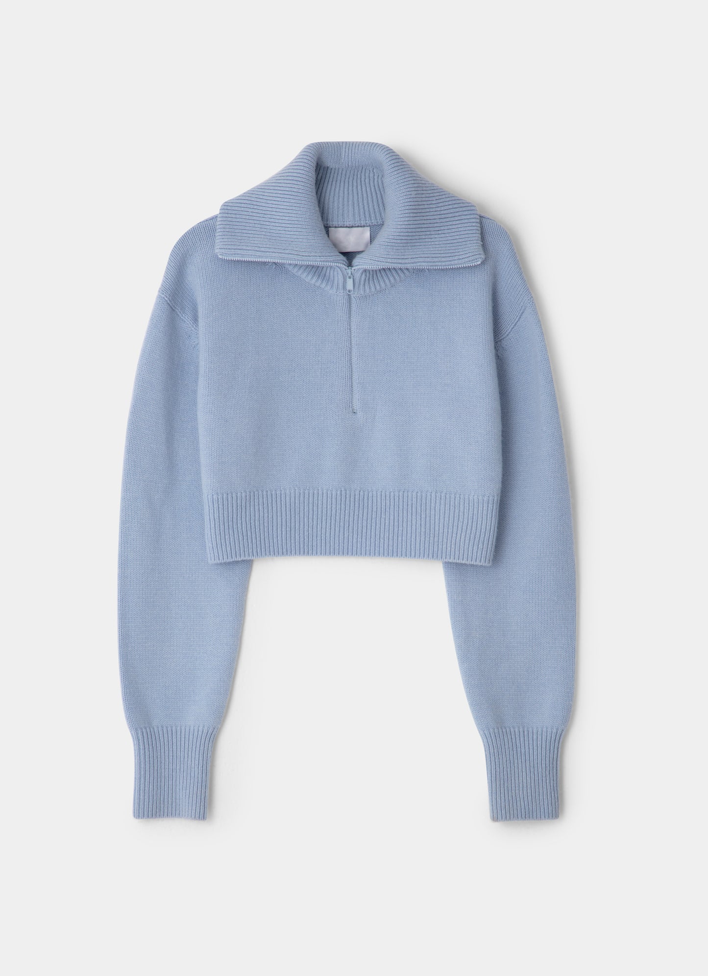 Blue cropped zipper sweater front