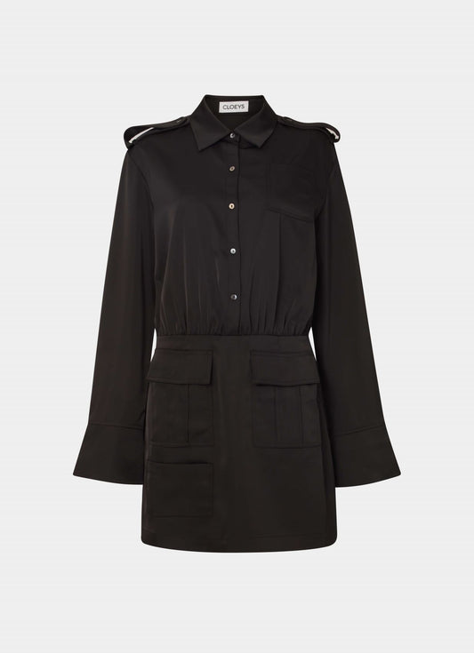 Satin Shirt Dress Black