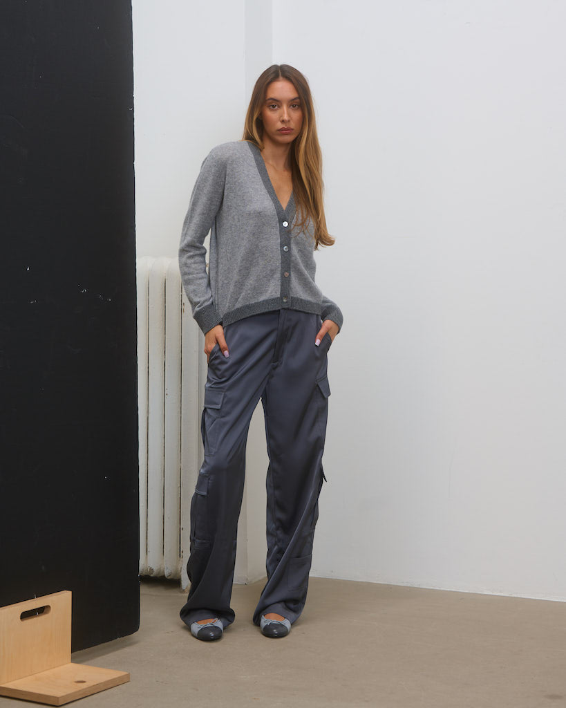 Satin Cargo Pants Grey