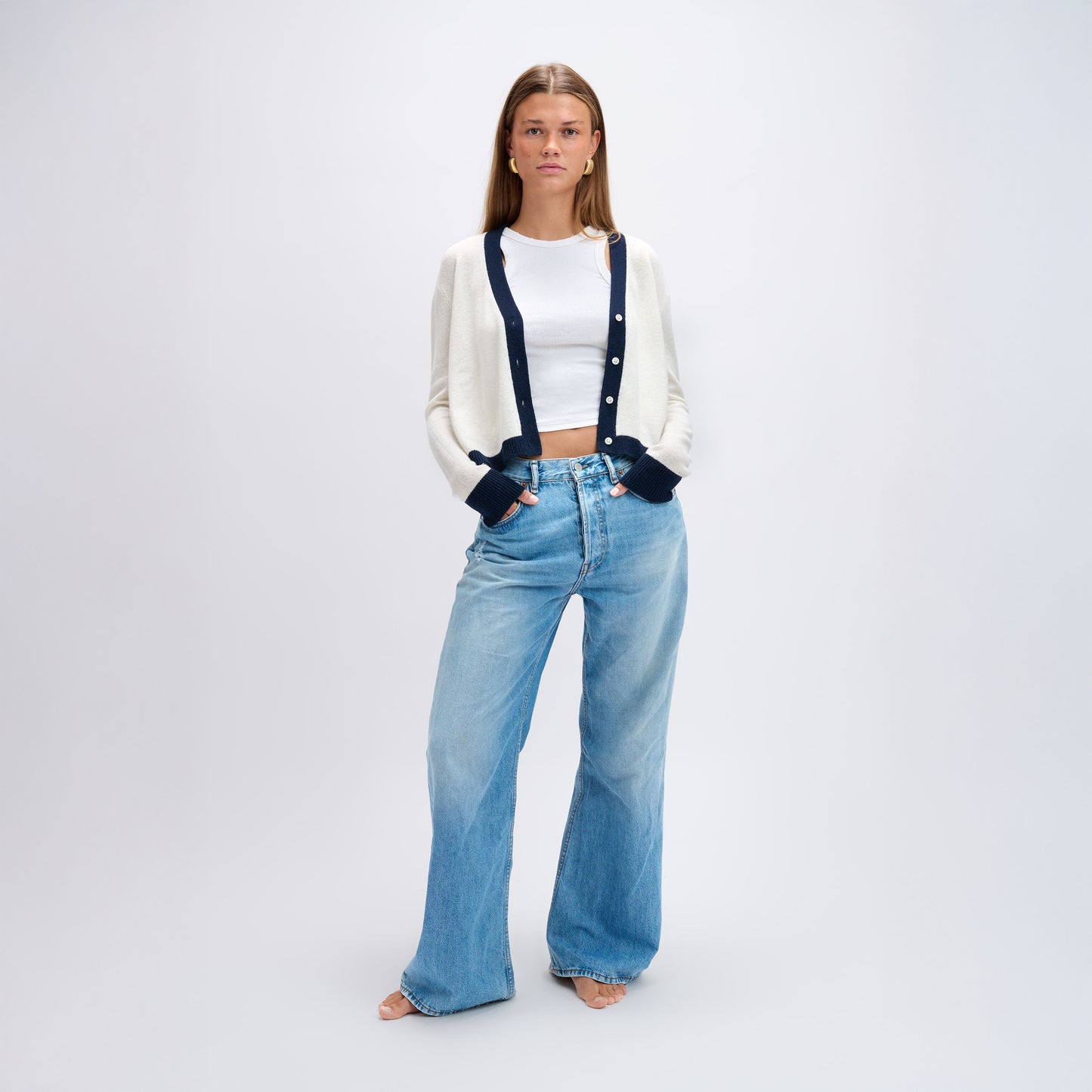 Colourblock Cardigan White & Blue