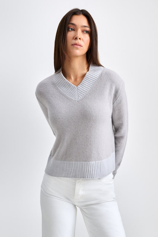 V-Neck Sweater Cashmere Beige/Grey