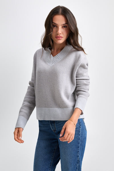 V-Neck Sweater Cashmere Beige/Grey