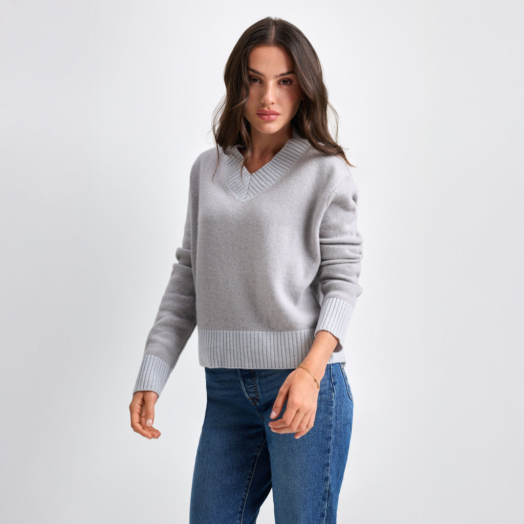 V-Neck Sweater Cashmere Beige/Grey