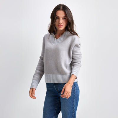 V-Neck Sweater Cashmere Beige/Grey