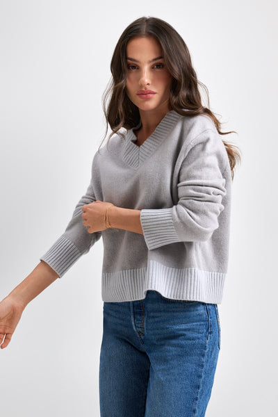 V-Neck Sweater Cashmere Beige/Grey