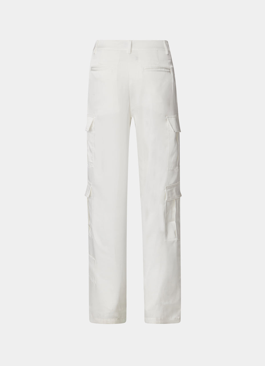 Satin Cargo Pants White