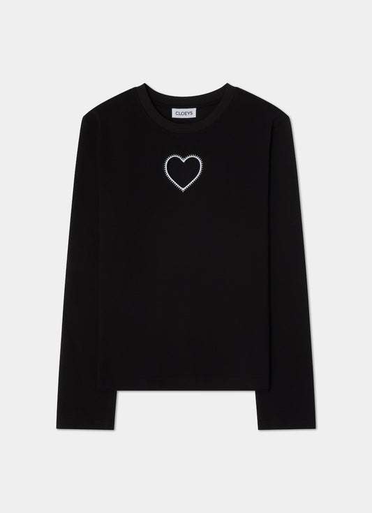 Heart Long Sleeve T-shirt Black