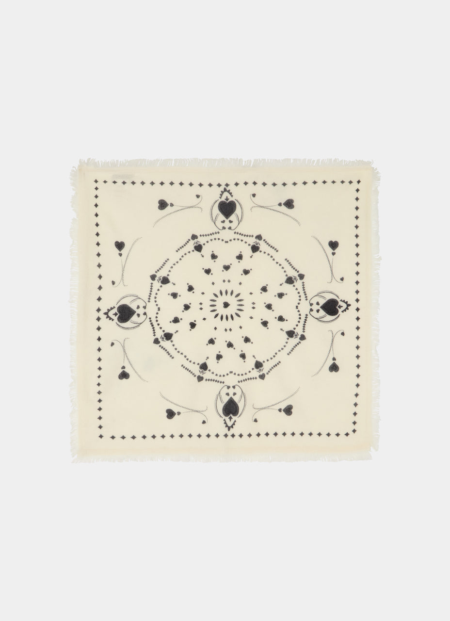 Bandana heart cashmere scarf white