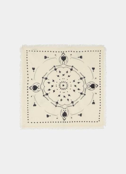 Bandana heart cashmere scarf white
