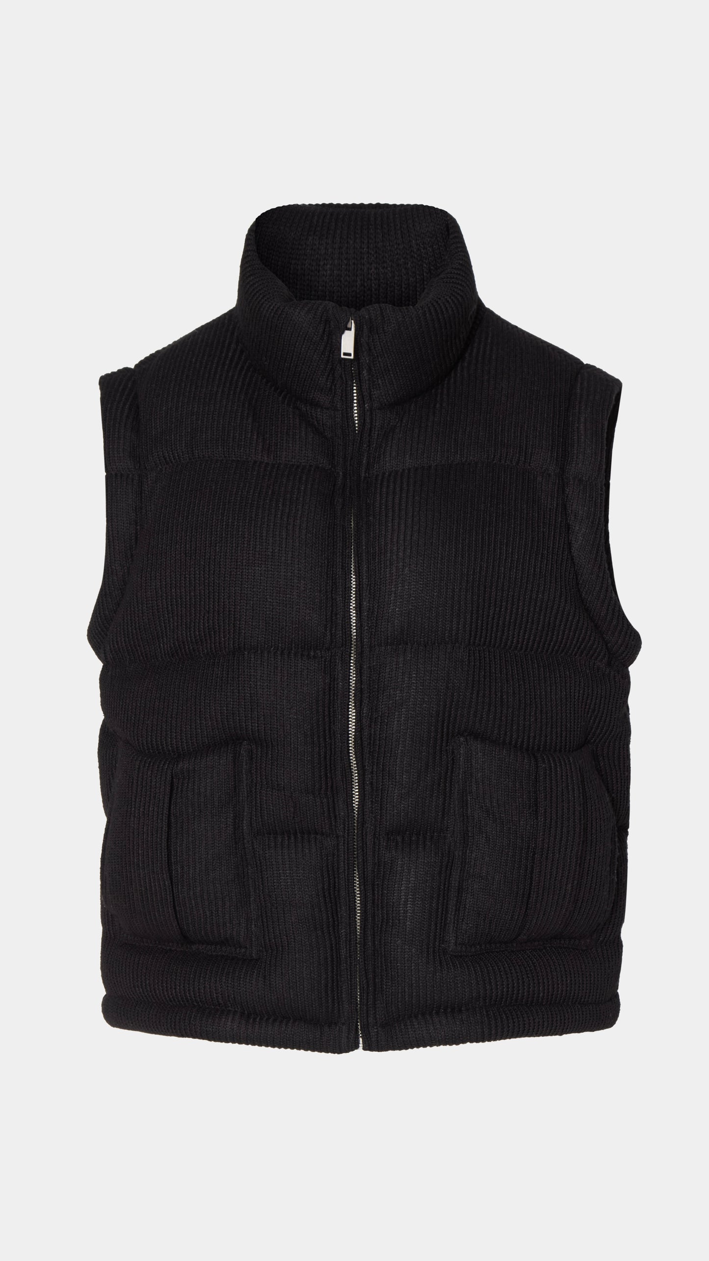 Knitted Puffer Jacket Vest Black