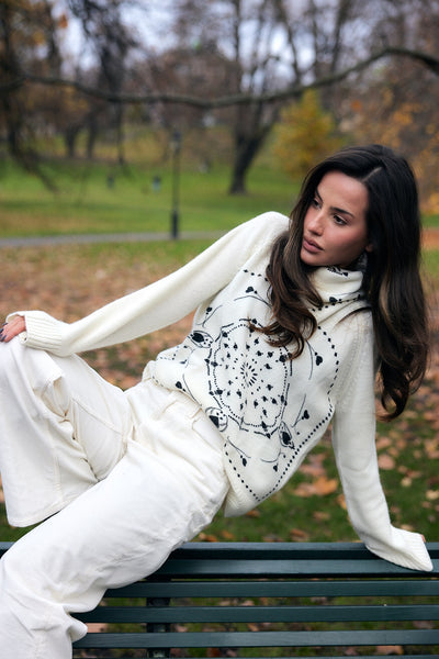 Bandana heart cashmere scarf white