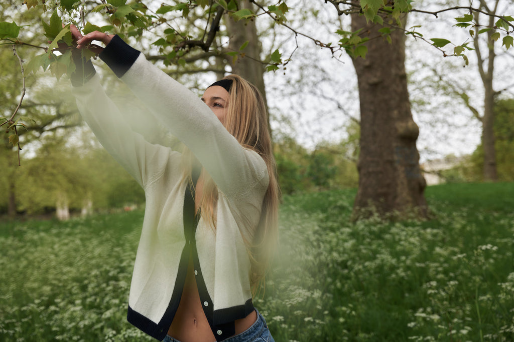 Colourblock Cardigan White & Blue