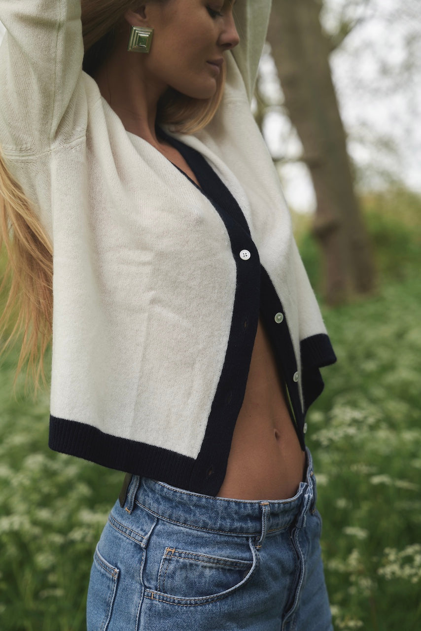 Colourblock Cardigan White & Blue