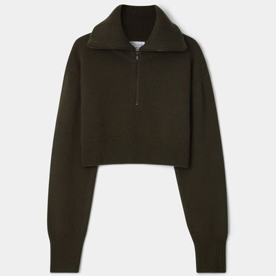 Cropped Zipper Sweater Khaki