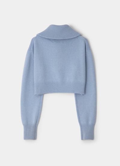 Blue cropped zipper sweater front