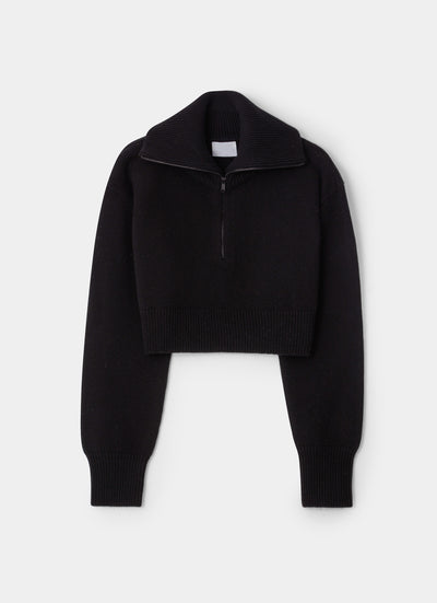 Cropped Zipper Sweater Black