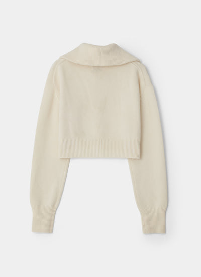 Cropped Zipper Sweater White