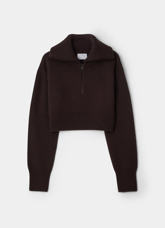 Cropped Zipper Sweater Brown